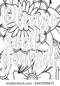  Love Quotes Flower Coloring Page Beautiful black and white illustration for adult coloring book