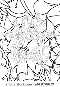  Love Quotes Flower Coloring Page Beautiful black and white illustration for adult coloring book