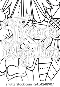 Love quotes Flower Coloring Page Beautiful black and white illustration for adult coloring book