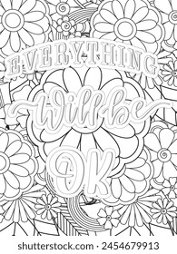 Love Quotes quotes Flower Coloring Page Beautiful black and white illustration for adult coloring book