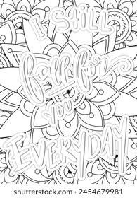 Love Quotes quotes Flower Coloring Page Beautiful black and white illustration for adult coloring book