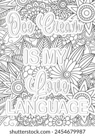 Love Quotes quotes Flower Coloring Page Beautiful black and white illustration for adult coloring book