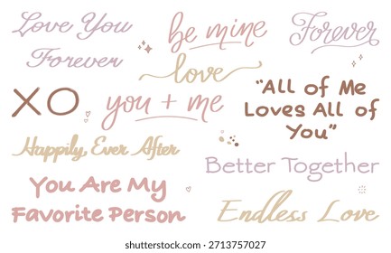 Love Quotes Lettering Paquete, un Paquete de 20 citas románticas escritas a mano diseñadas en un estilo de escritura femenina suave. Perfecto para máquinas de corte Cricut, diseños de ropa, tazas y tarjetas de San Valentín