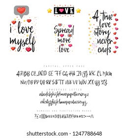 Love quotes and Script. Vintage lettering font for t-shirt design. Valentine card. Vintage alphabet.