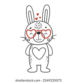 Love rabbit animal isolated, line design, valentines animal, kids illustration