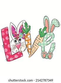 Love rabbit easter bunny vector illustration. Easter Background