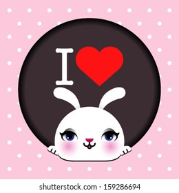 I love rabbit, frame with background. Ideal for print, card, shirt, mug. 