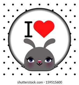 I love rabbit, frame with background. Ideal for print, card, shirt, mug. 