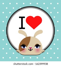 I love rabbit, frame with background. Ideal for print, card, shirt, mug. 