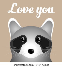 Love raccoon. Pale beige background.