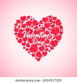Love Radiance Valentine's Day Wishes with a Heart brimming with Red Hearts on a Blissful Pink Background. May Your Day be Filled with Love and Beautiful Moments.