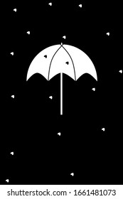 Love rain background with umbrella for Happy Monsoon Season. Rainy season on black background with love raindrops template for mobile, web site, UI. Elegant wallpaper theme.