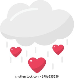 Love Rain Concept, Clouds with heart vector color Icon design, Love and romance symbol on white background, Valentines Day Sign, 