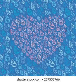 Love and rain. Heart of raindrops. Vector illustration. 