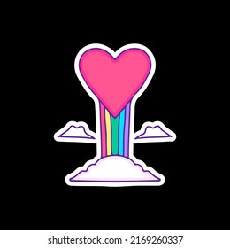 Love, rainbow, and clouds, illustration for t-shirt, sticker, or apparel merchandise. With doodle, retro, and cartoon style.