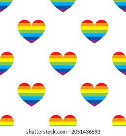 Love rainbow heart seamless pattern. Homosexuality, equality, diversity, pride, freedom concept. LGBT vector illustration.