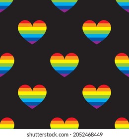 Love rainbow heart seamless pattern. Homosexuality, equality, diversity, pride, freedom concept. LGBT vector illustration.