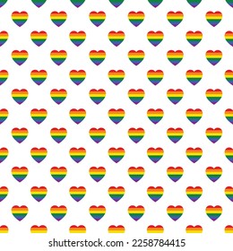 Love rainbow heart seamless pattern. Homosexuality, equality, diversity, pride, freedom concept. LGBT vector illustration.