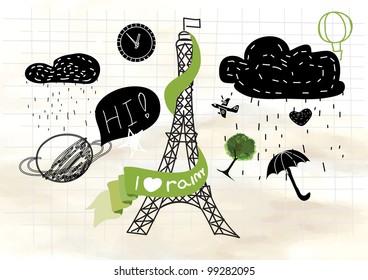 I love rainy day, vector eps 10