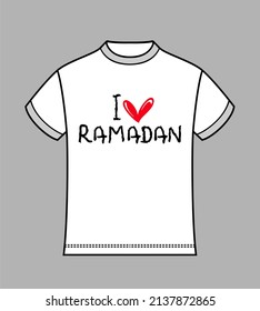 I love Ramadan, with red heart shape symbol in vector illustration for tshirt design.