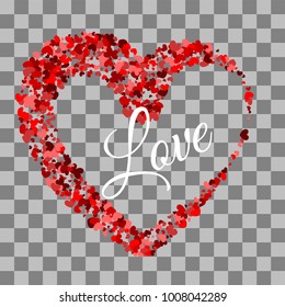 Love random falling paper confetti. Shimmer hearts. Frame decoration design Valentine holiday. Origami decoration. Greeting text. Shape red heart. Vector illustration Valentines Day background.