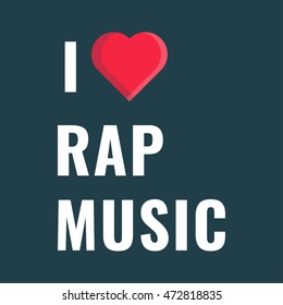 I love rap music. Flat vector icon design illustration on dark background.