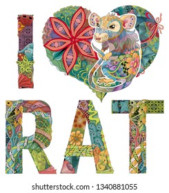 I love rat with a drawing of a rat drawn zentangle rat for t-shirt and other decorations