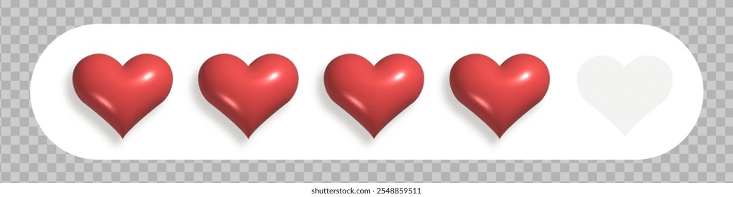 Love rate 3d vector concept. Realistic heart fot rating, review, feedback or satisfaction status 