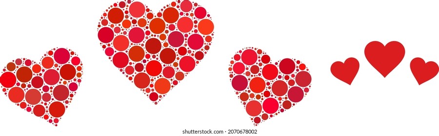 Love rating vector collage of small circles in various sizes and color tones. Small circles are united into love rating vector illustration. Abstract vector illustration.