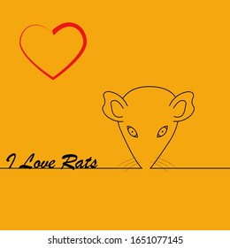 I love rats. heart black rat head. face contour vector image