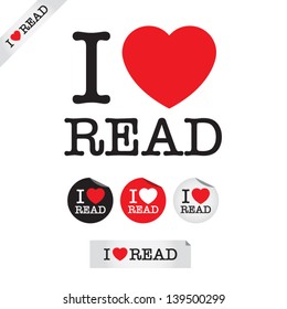 i love read, font type with signs, stickers and tags