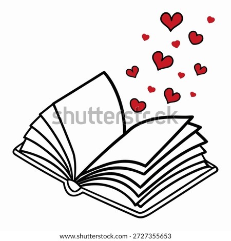 Love Reading Book Hearts Vector Illustration Line Drawing