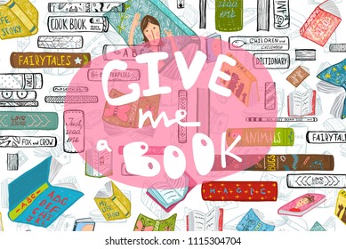 Love Reading Books Sign. Library design for book lovers. Vector illustration.