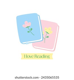Me encanta leer con cubierta de flores, ilustración vectorial