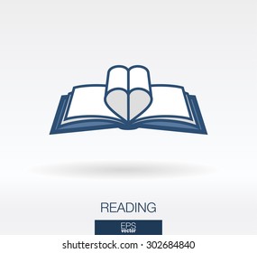 Love Readinng Concept Icon. Book And Heart Shape Sheets Symbols. Vector Logo Illustration