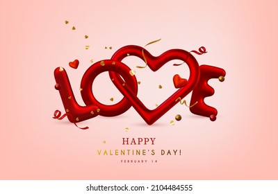 Love Realistic 3D Vector Heart Shape Illustration. Romantic Valentine's Day Greeting Card.