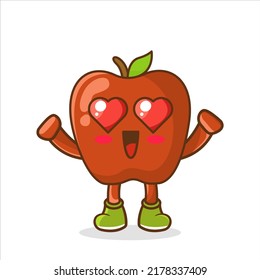En el amor la manzana roja caricatura de manzana aislada en blanco. Personaje de manzana alegre. Divertido emoticono de fruta en estilo plano.