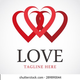 Love red connect link logo symbol shape icon element abstract business vector design template company woman heart