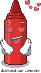 In love red crayon in a cartoon bag