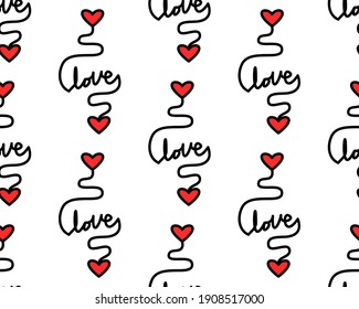Love with a red heart on top and bottom. seamless pattern. endless background