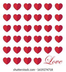Love red hearts background with love typography/text.
Paper art and digital craft.
