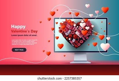 love red hearts on computer monitor screen happy valentine day holiday celebration concept
