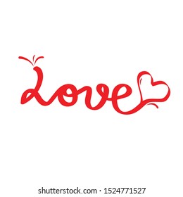 Love red lettering Valentines Day calligraphy phrase with heart isolated on the white background. Hand drawing text for make your design by photo overlays, greeting card, t-shirt print, flyer, poster,