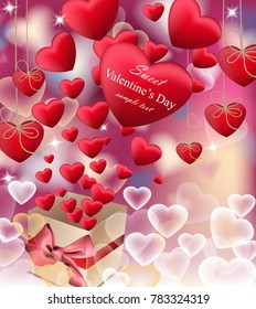 Love red letters card Vector realistic. Happy Valentines day greeting
