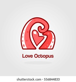 love red Octopus unique creative logo for business, company, and start up with grey background