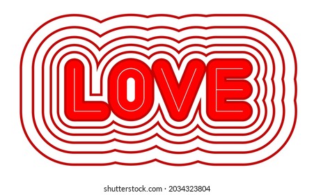 LOVE. Red outlined vector typography word lettering for valentine cards, templates and anniversary wishes.