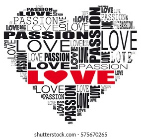 Love (red) passion, holidays lettering collage, valentine