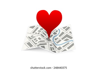 Love red pin on map gps location icon isolated on white