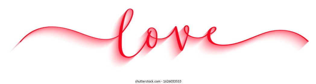 LOVE red vector brush calligraphy banner with swashes