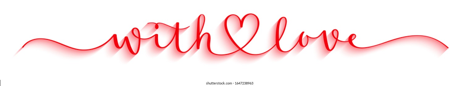 WITH LOVE red vector brush calligraphy banner with heart